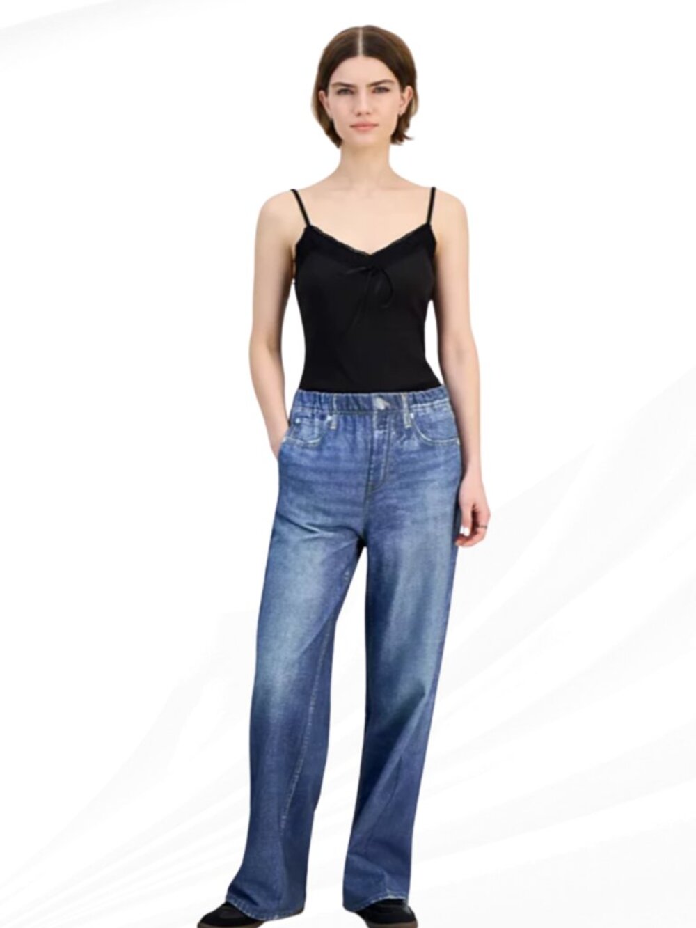 NWT Indigo Rein Cozy Knit Denim Drawstring Jeans XL Wide Leg Light Blue $42